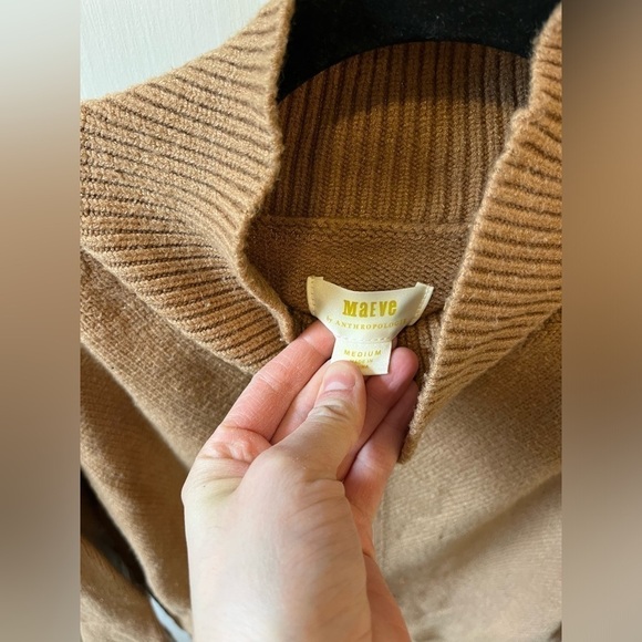 Anthropologie Maeve Crystal Mock Neck Oversized Sweater Tan, size Medium - Picture 3 of 9